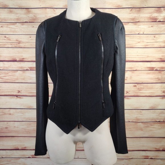 BCBGMaxAzria Jackets & Blazers - BCBGMaxAzria Cropped Wool/Cashmere Blend Contrast Zip Jacket